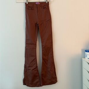 Edikted Brown High-Waisted leather Pants
